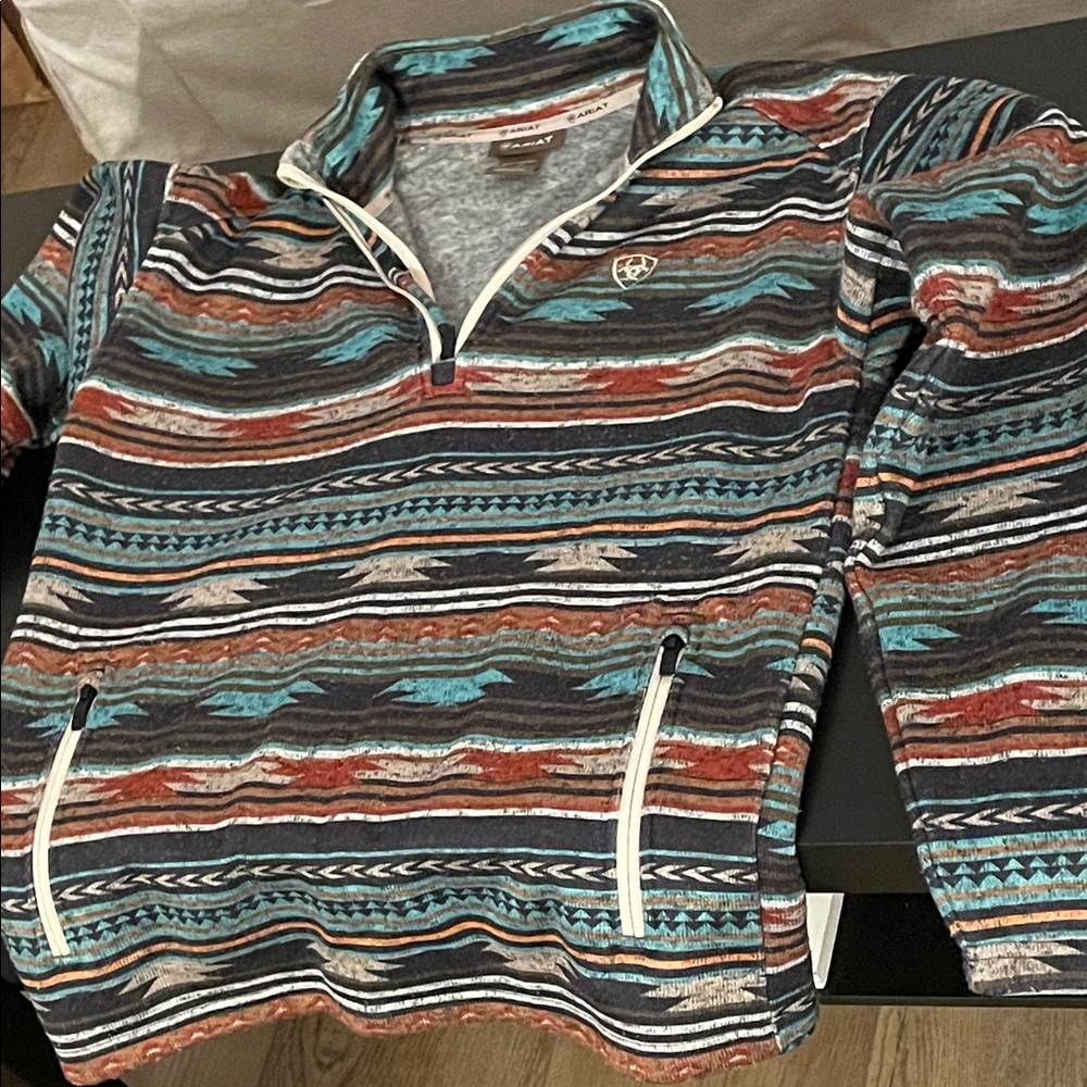 Ariat Men's Striped Zip-Up Sweater - Blue, Red, and White
